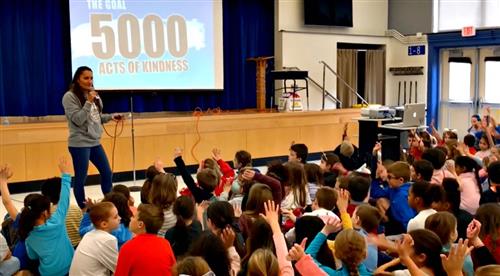 Kelley Perotti from Think Kindness explains the Kindness Challenge to students at Westtown-Thornbury Elementary School 